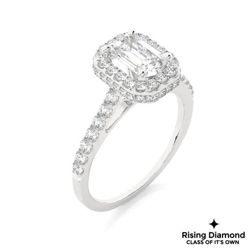 3.5 CT Emerald Cut Colorless Moissanite Halo Engagement Ring
