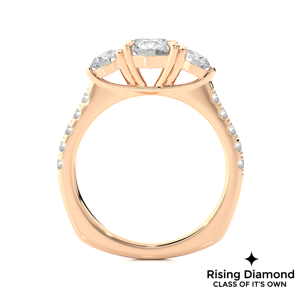 1.31 Ct Round Cut Colorless Moissanite Three Stone Gold Engagement Ring