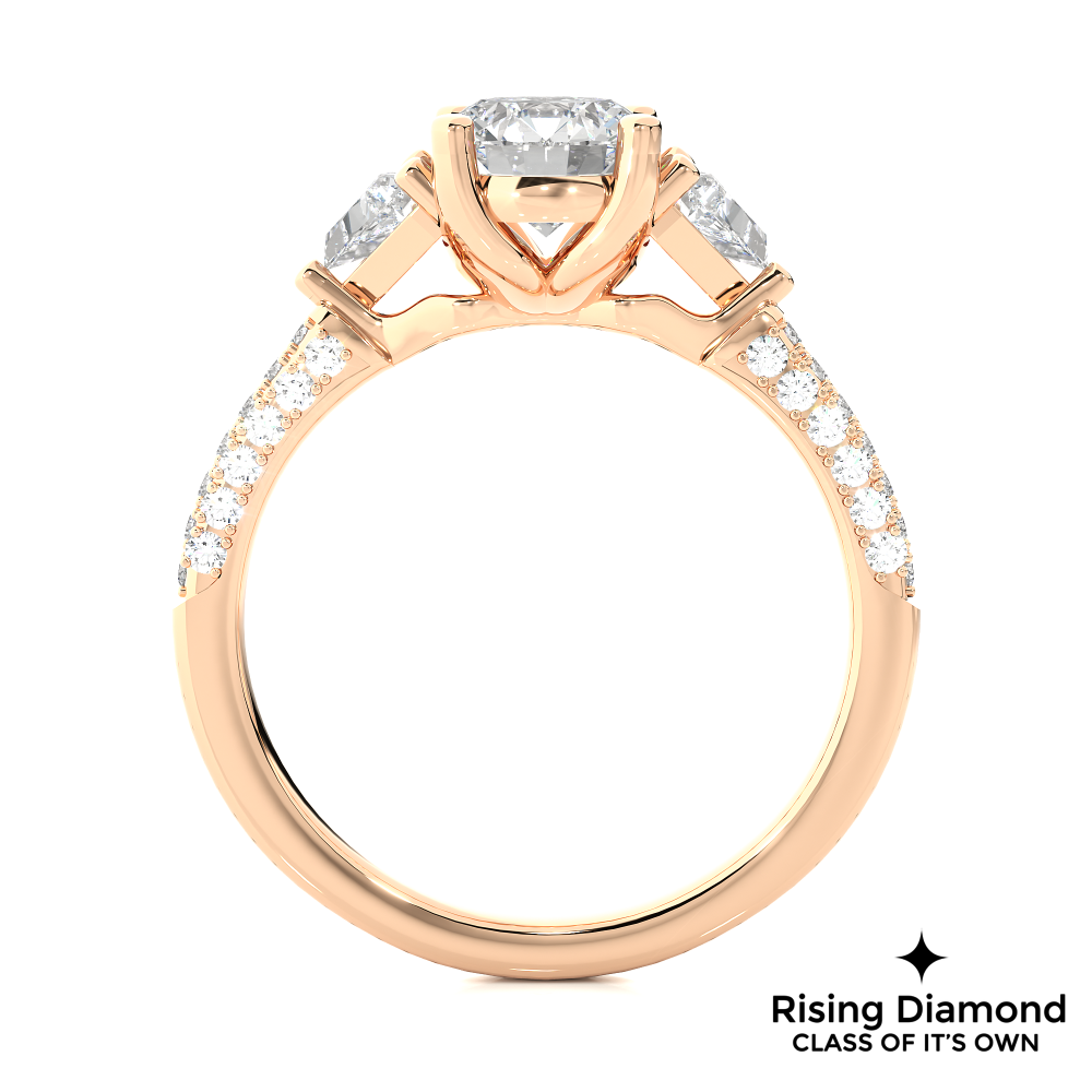 1.53 Ct Round Cut Colorless Moissanite Three Stone Engagement Ring