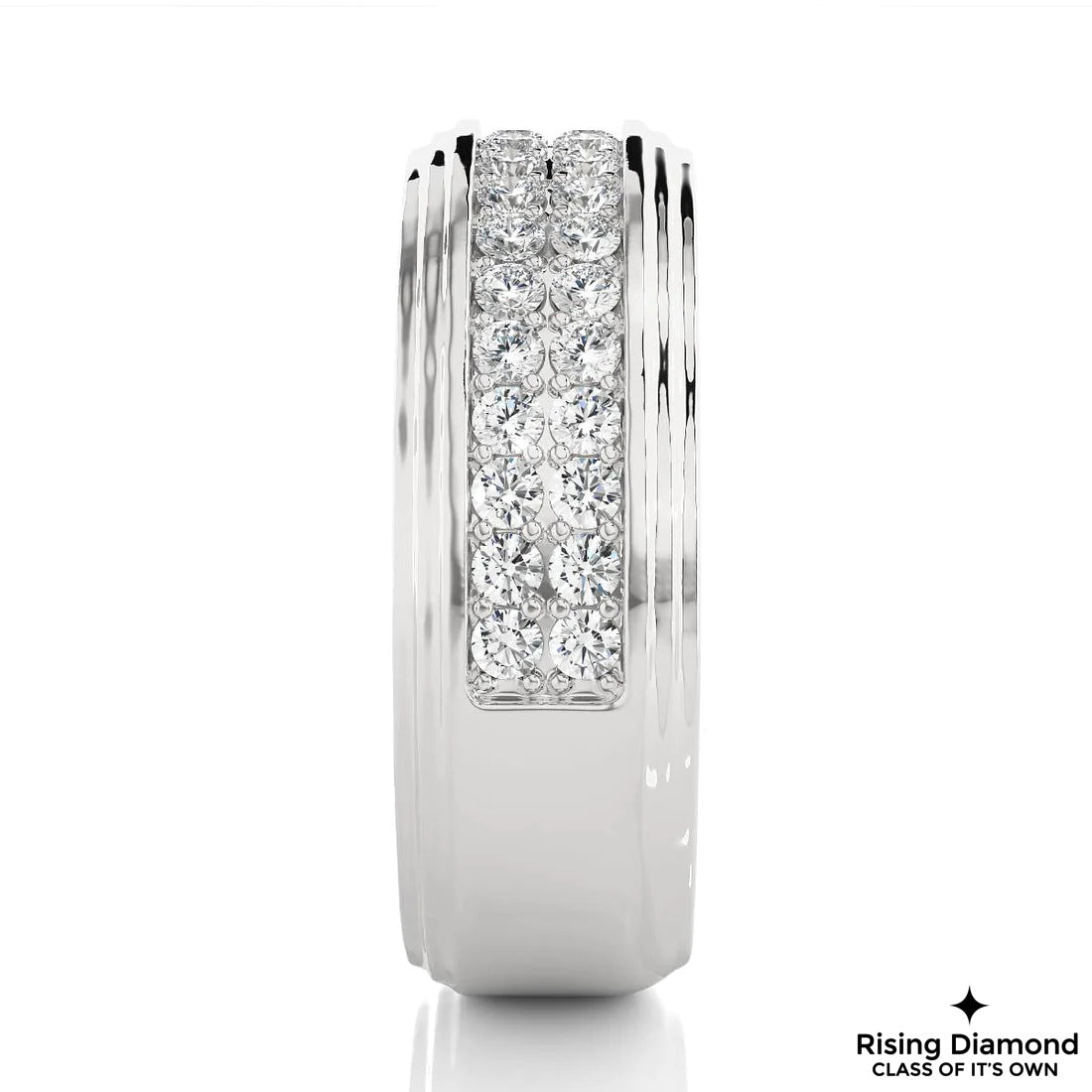 0.85 TCW Round Cut Colorless Moissanite Double Pave Wedding Band