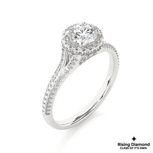 1.02 Ct Round Cut E-VS Lab Grown Diamond Gold Halo Engagement Ring