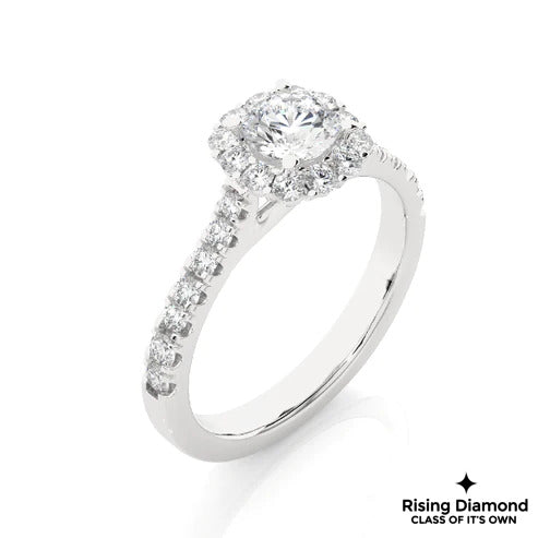 1.01 Ct Round Cut E-VS Lab Grown Diamond Gold Halo Engagement Ring