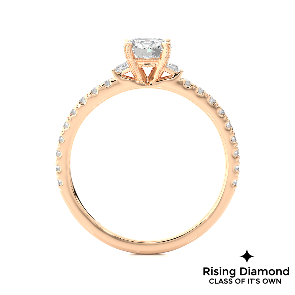 1.23 Ct Round Cut Colorless Moissanite Three Stone Pave Engagement Ring