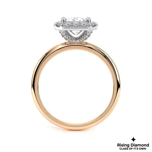 1.5 Ct Emerald Cut G-VS1 Lab Grown Diamond Halo Gold Engagement Ring