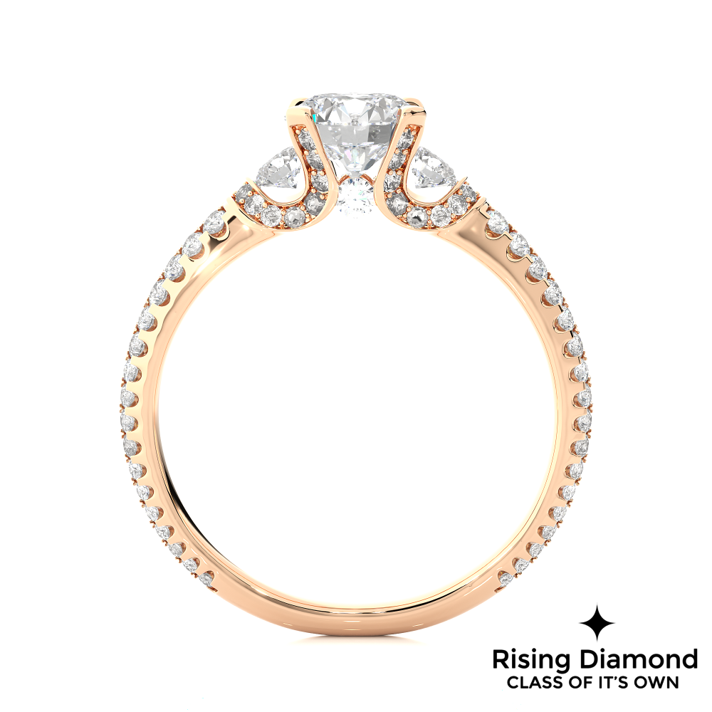 1.31 Ct Round Cut Colorless Moissanite Three Stone Engagement Ring With Double Pave Shank