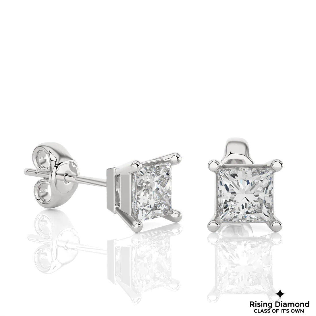 1.00 Ct Princess Cut F-VS Lab Grown Diamond Gold Stud Earring