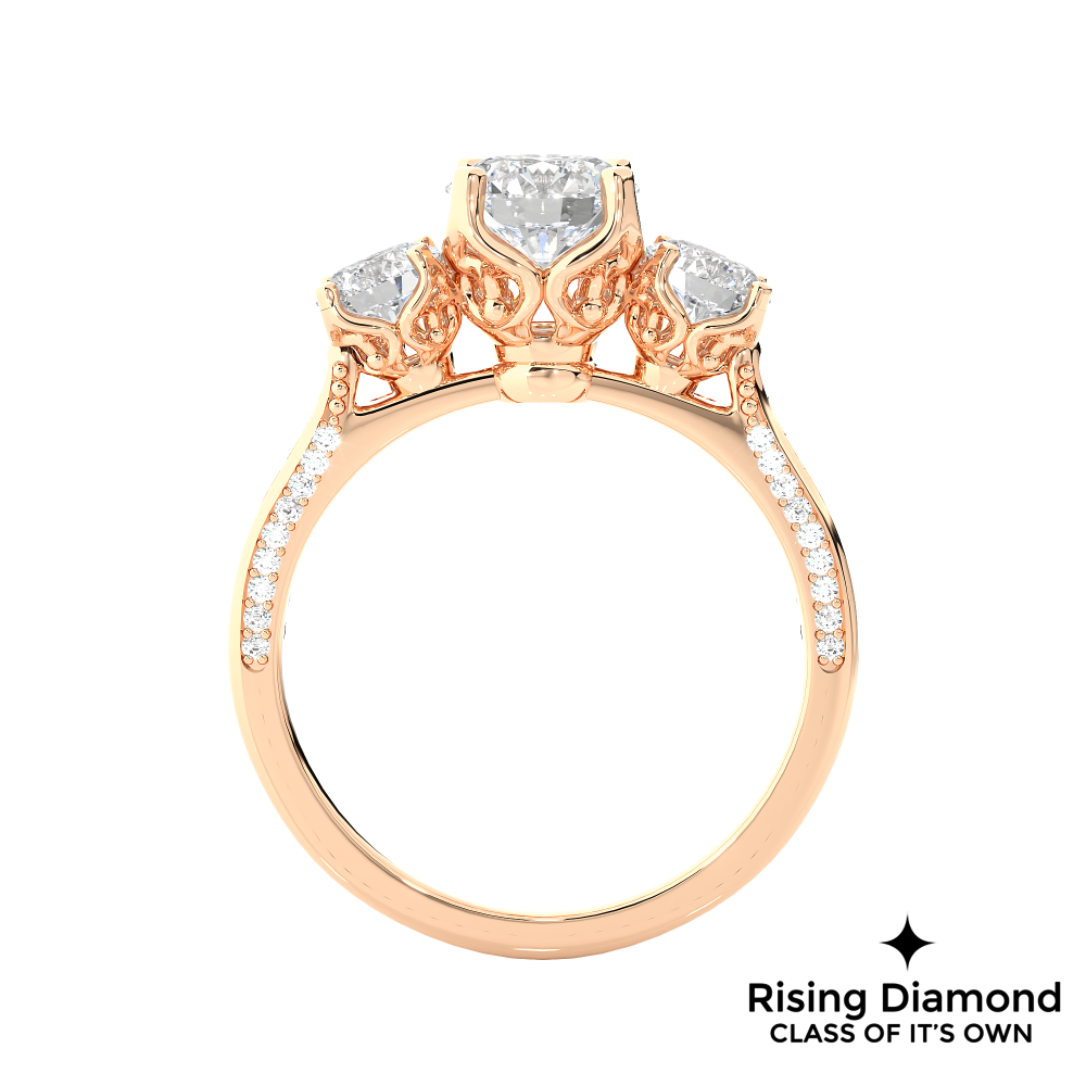 1.48 Ct Round Cut Colorless Moissanite Three Stone Engagement Ring