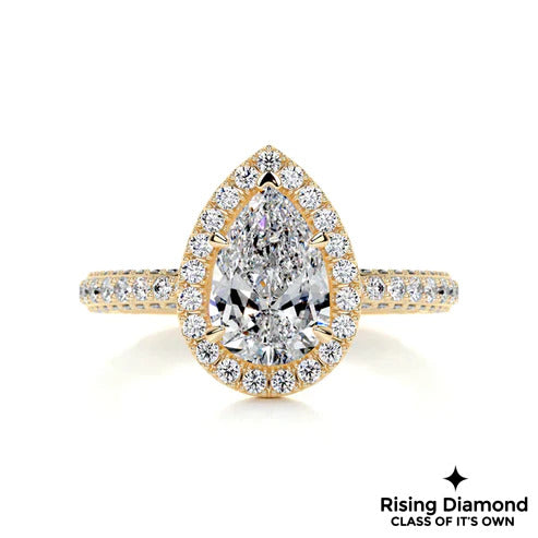 2.6 Ct Pear Cut Colorless Moissanite Halo Setting With Micro Pave Shank Engagement Ring