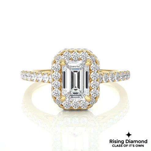 3.5 CT Emerald Cut Colorless Moissanite Halo Engagement Ring