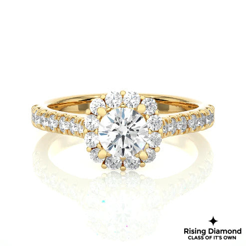 1.01 Ct Round Cut E-VS Lab Grown Diamond Gold Halo Engagement Ring