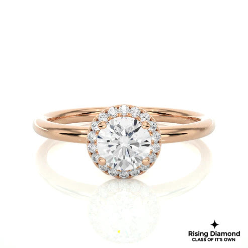 1.0 Ct F/VS1 Round Cut Lab Grown Diamond Halo Ring