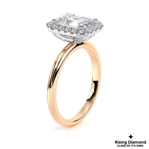 1.5 Ct Emerald Cut G-VS1 Lab Grown Diamond Halo Gold Engagement Ring
