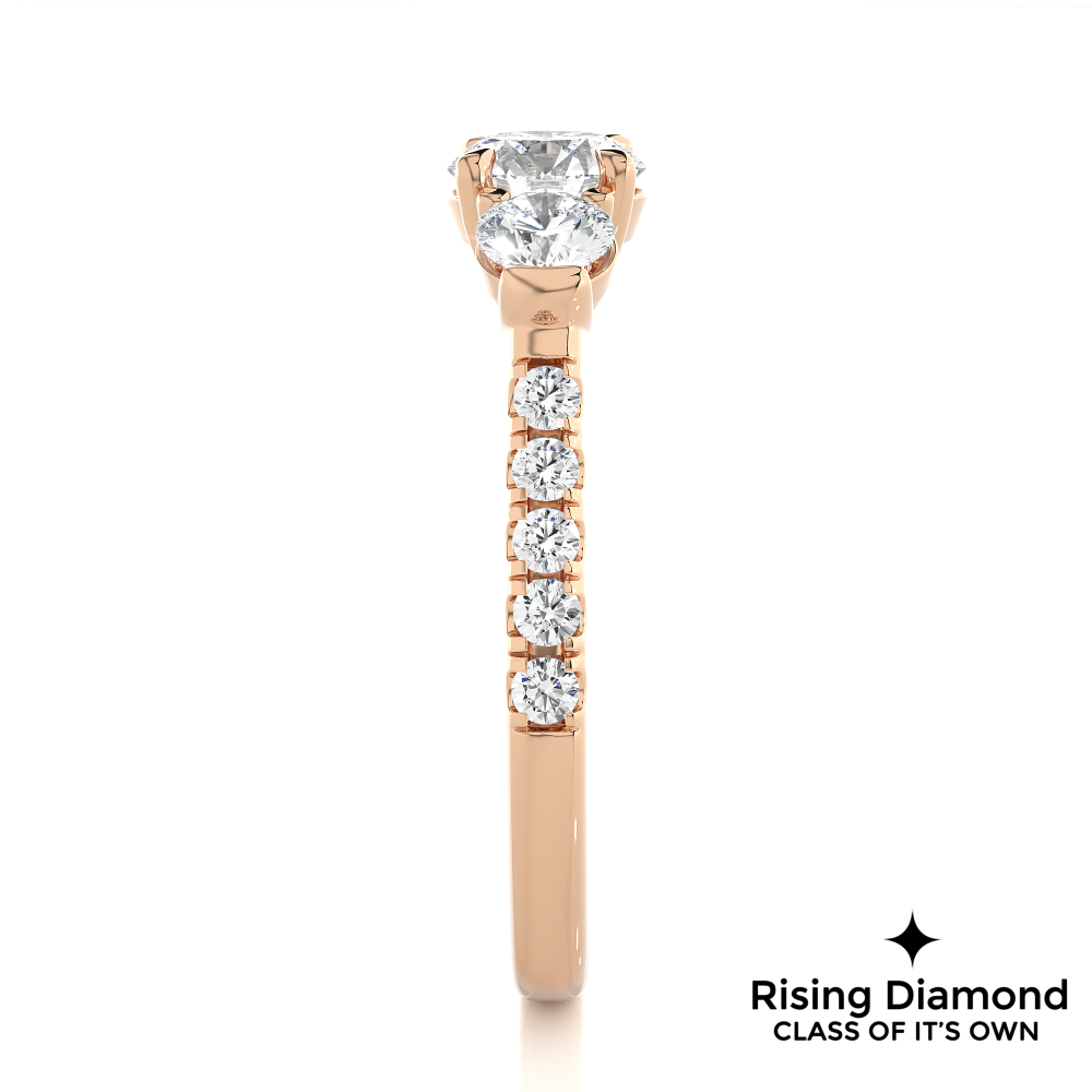 1.31 Ct Round Cut Colorless Moissanite Three Stone Gold Engagement Ring