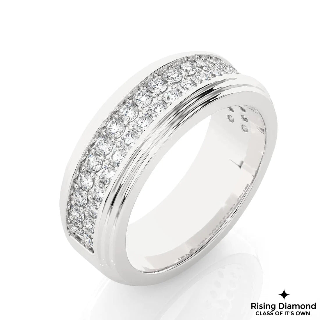 0.85 TCW Round Cut Colorless Moissanite Double Pave Wedding Band