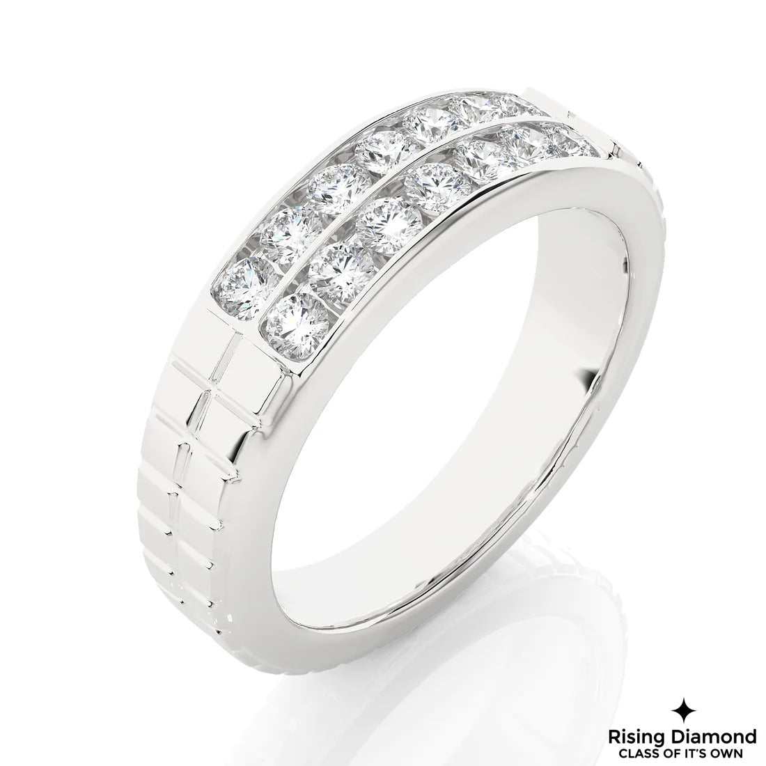 0.95 TCW Round Cut Colorless Moissanite Gold Wedding Band