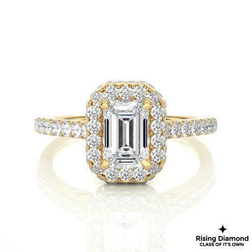 1.39 Ct Emerald Cut E-VS2 Lab Grown Diamond Halo Engagement Ring