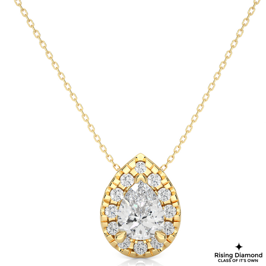 1.25 CT Pear Cut Lab Grown Diamond Halo Necklace