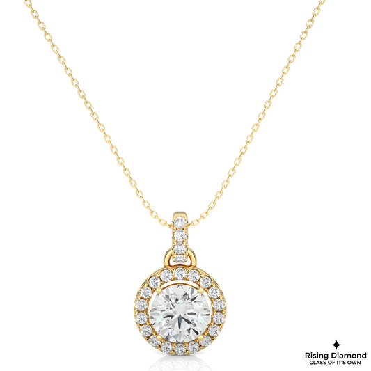 1.30 CT Round Cut Lab Grown Diamond Solitaire Necklace in Halo Setting