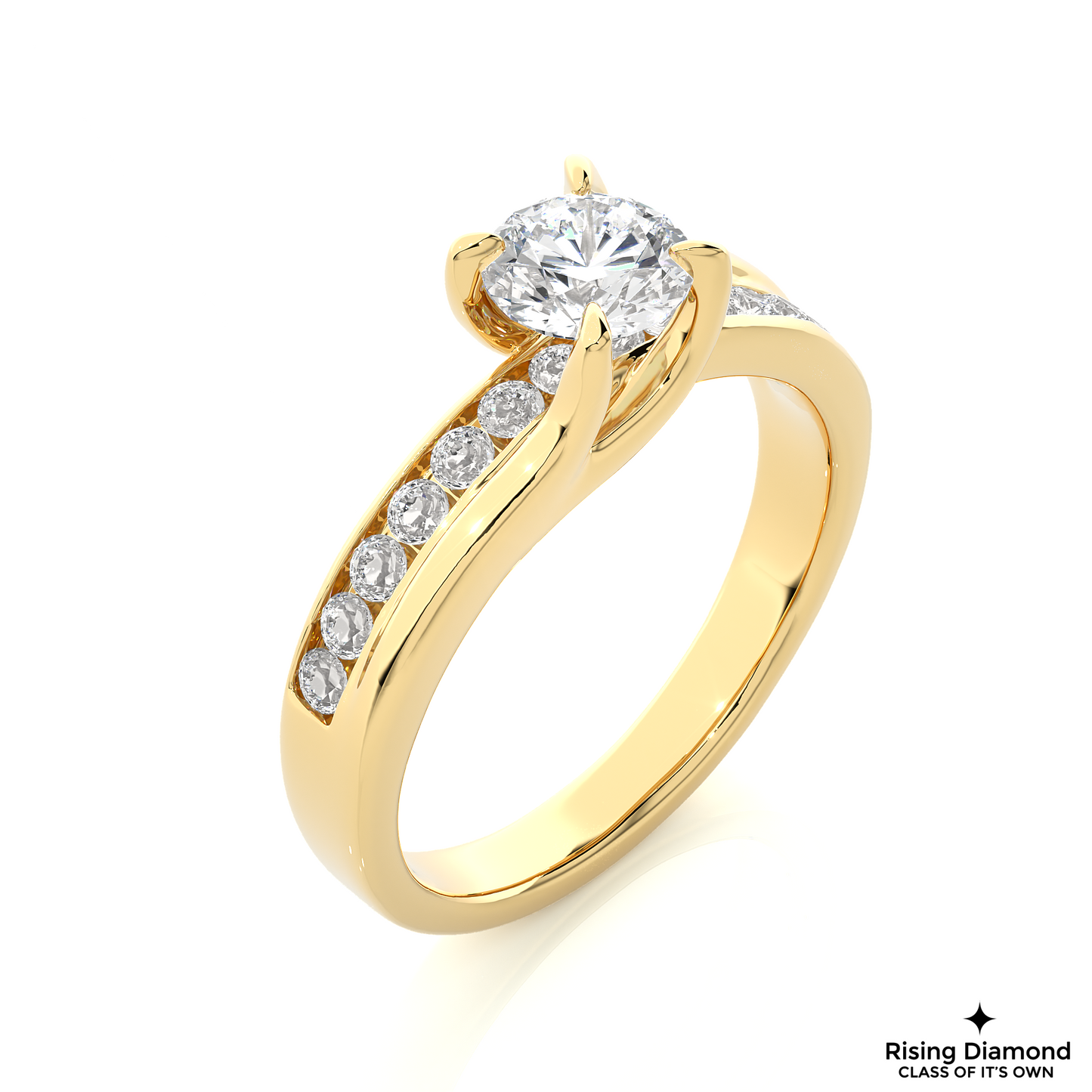 1.02 CT G/VS1 Round Cut Lab Grown Diamond Engagement Ring in Chanel Shank