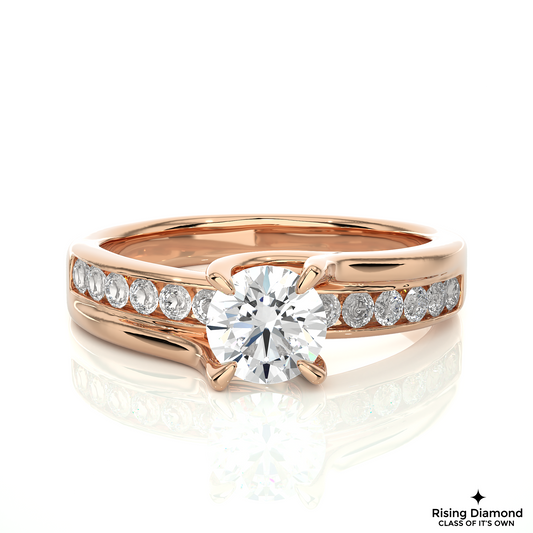 1.02 CT G/VS1 Round Cut Lab Grown Diamond Engagement Ring in Chanel Shank