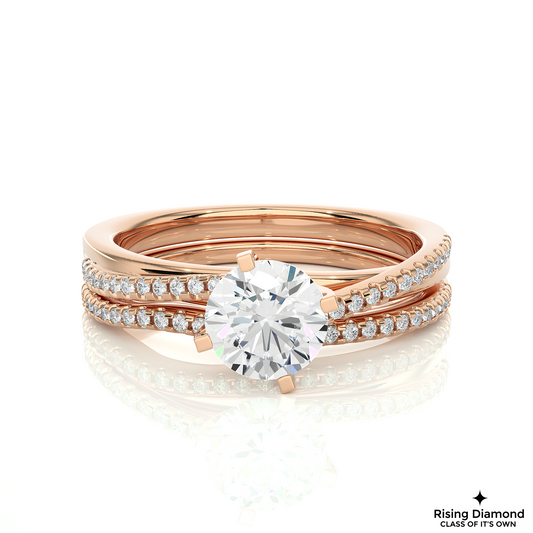 1.03 CT Round Cut Lab Grown Diamond Engagement Ring Made in Pave Setting With Bypass Shank