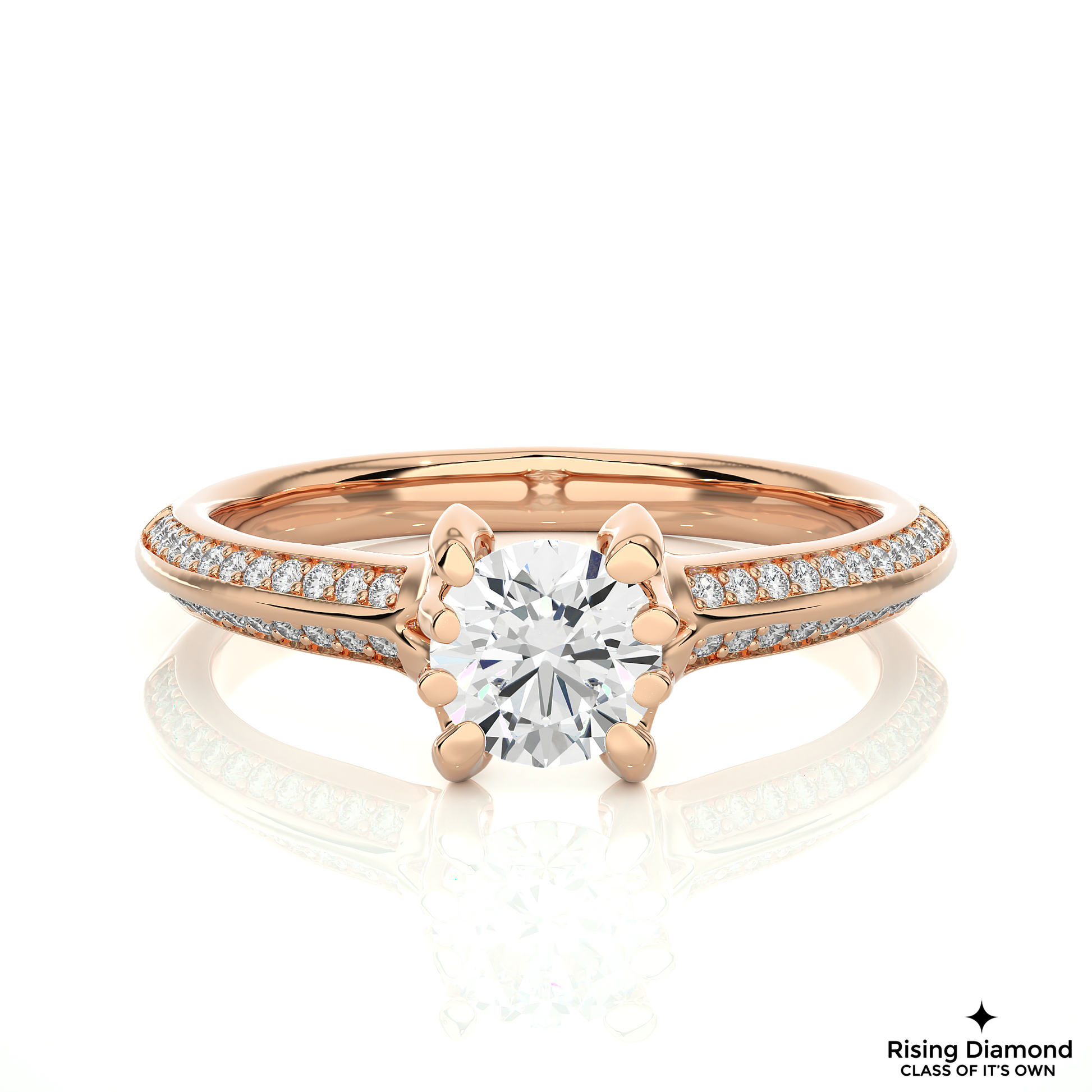 1.02 CT Round Cut Lab Grown Diamond Engagement Ring in Knife Edge Shank With Pave Setting