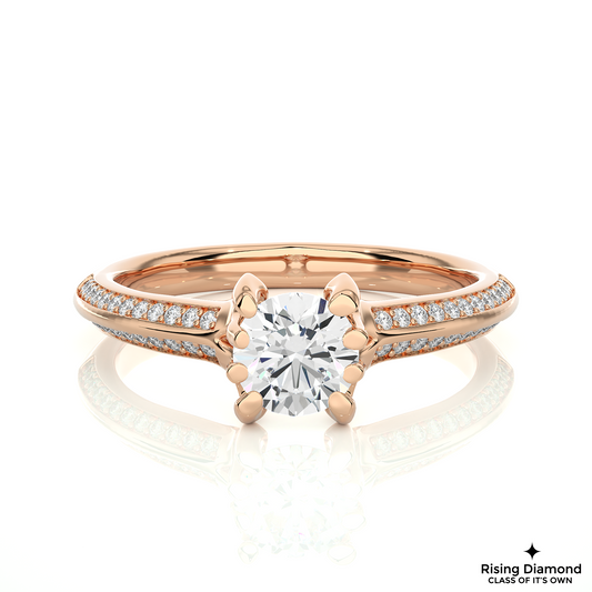 1.02 CT Round Cut Lab Grown Diamond Engagement Ring in Knife Edge Shank With Pave Setting