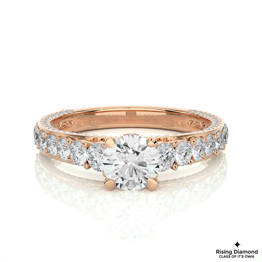 1.2 CT Round Cut Lab Grown Diamond Engagement Ring in Pave Shank With Cathedral Style
