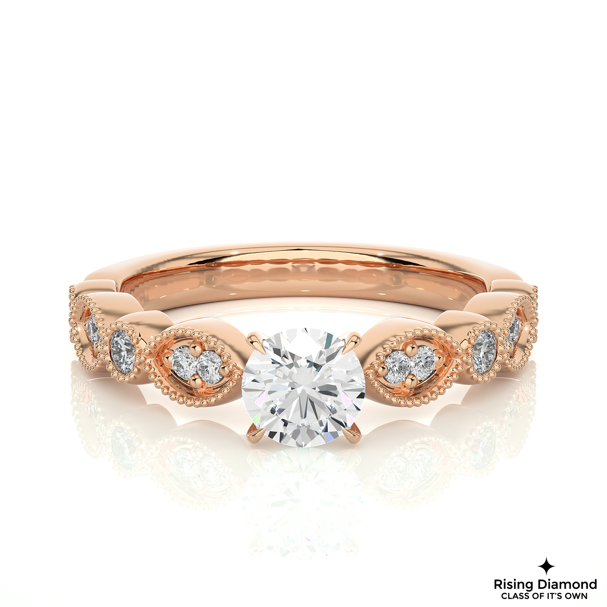 1.02 CT Round F/VS1 Lab Grown Diamond Engagement Ring in Mil-Grain Shank