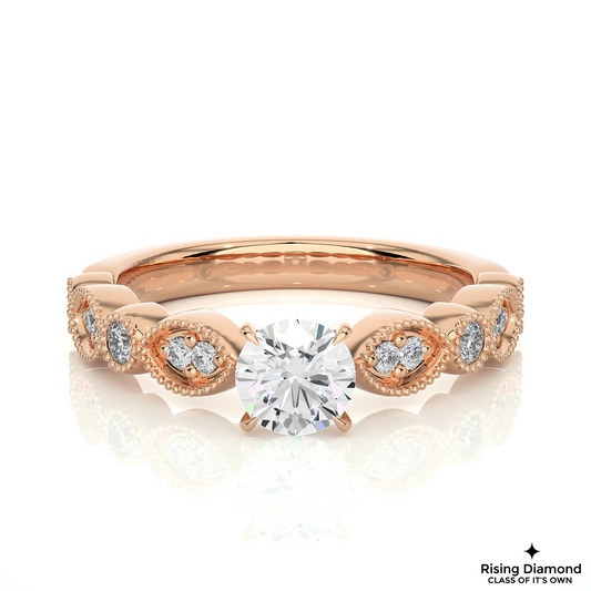 1.02 CT Round F/VS1 Lab Grown Diamond Engagement Ring in Mil-Grain Shank