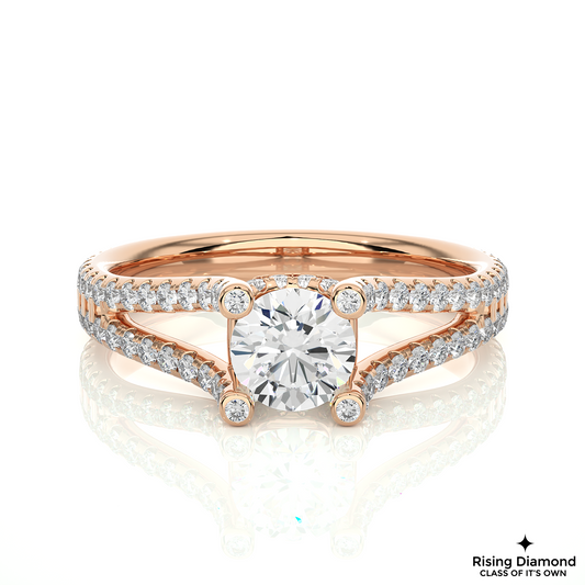 1.02 CT Round Cut Lab Grown Diamond Engagement Ring in Split Shank With Pave Setting