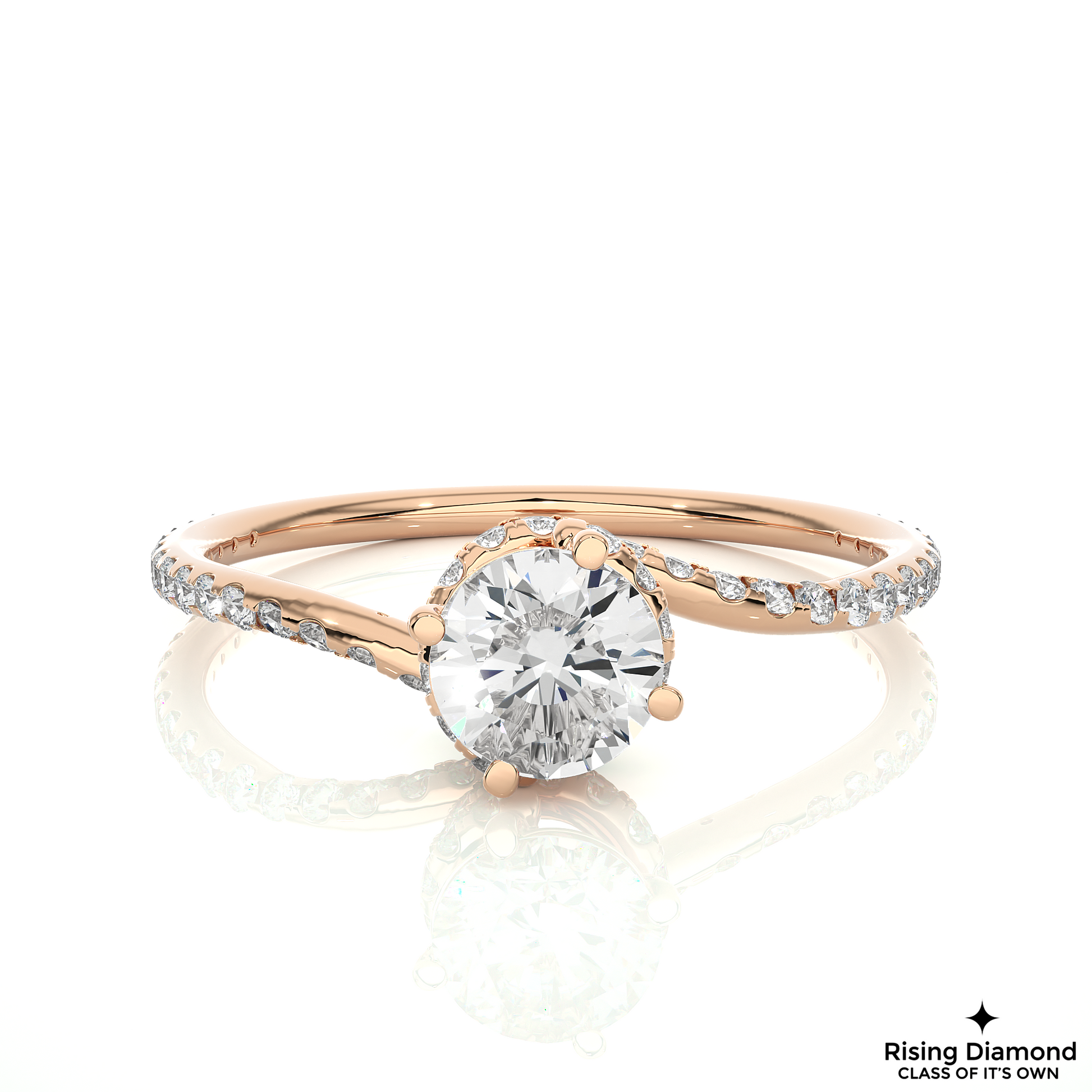 1.07 CT Round Cut Lab Diamond Engagement Ring in Bypass Shank With Double Hidden Halo