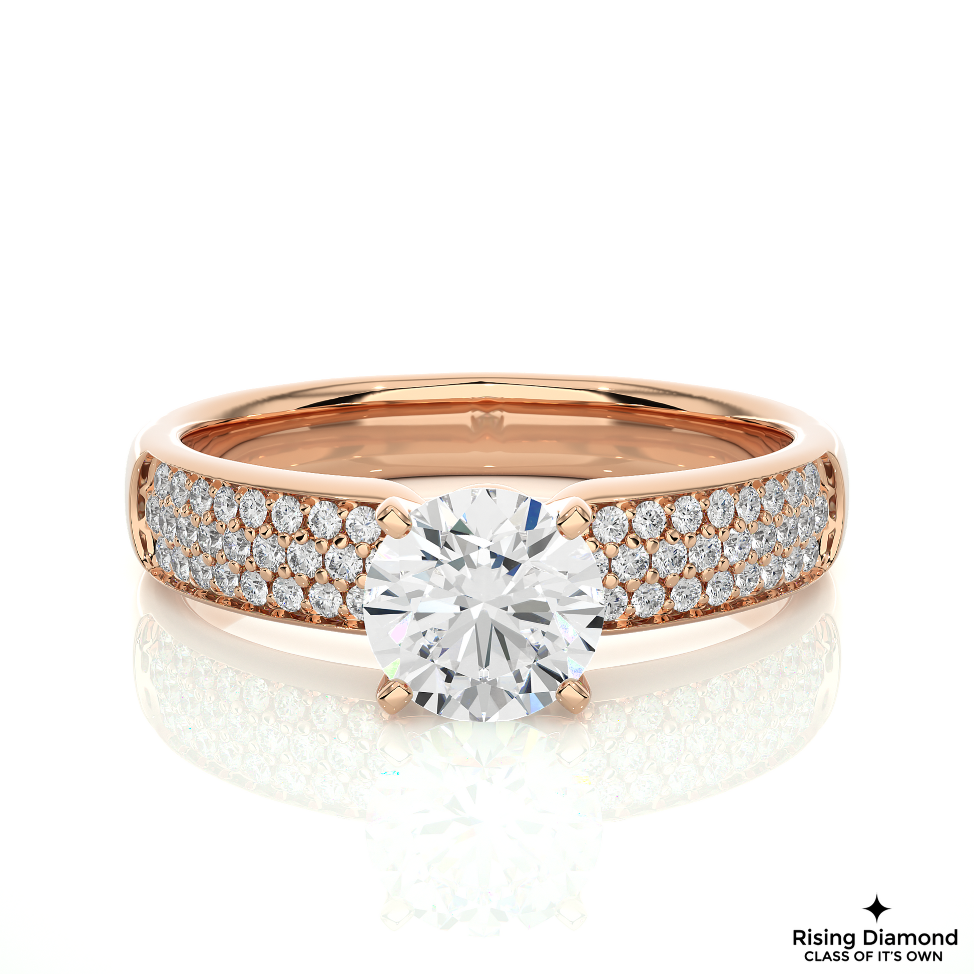 1.07 CT Round Cut Lab Grown Diamond Ring in Multi-pave Shank