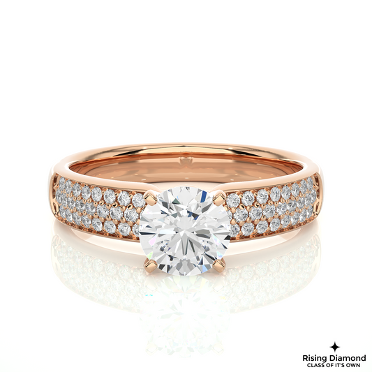 1.07 CT Round Cut Lab Grown Diamond Ring in Multi-pave Shank