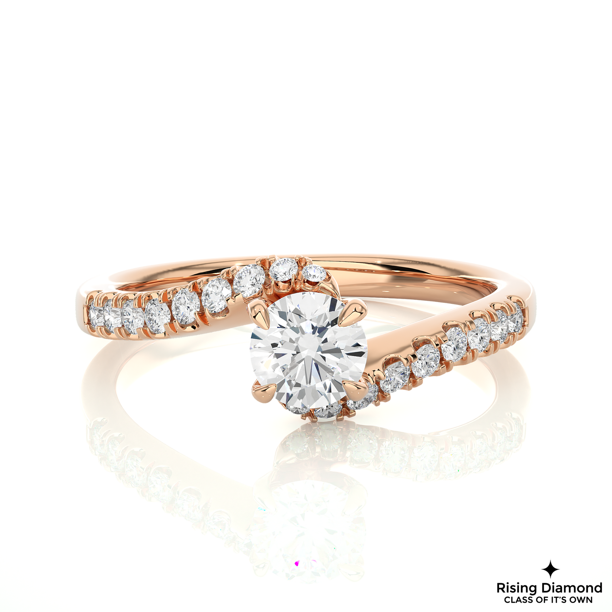 1.01 CT Round Cut Lab Grown Diamond Engagement Ring in Bypass Shank With Pave Setting