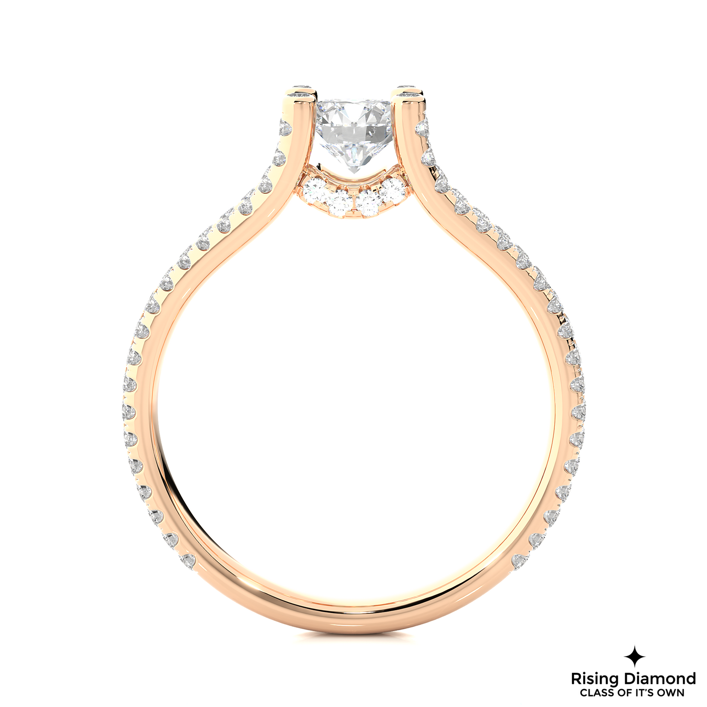 1.02 CT Round Cut Lab Grown Diamond Engagement Ring in Split Shank With Pave Setting