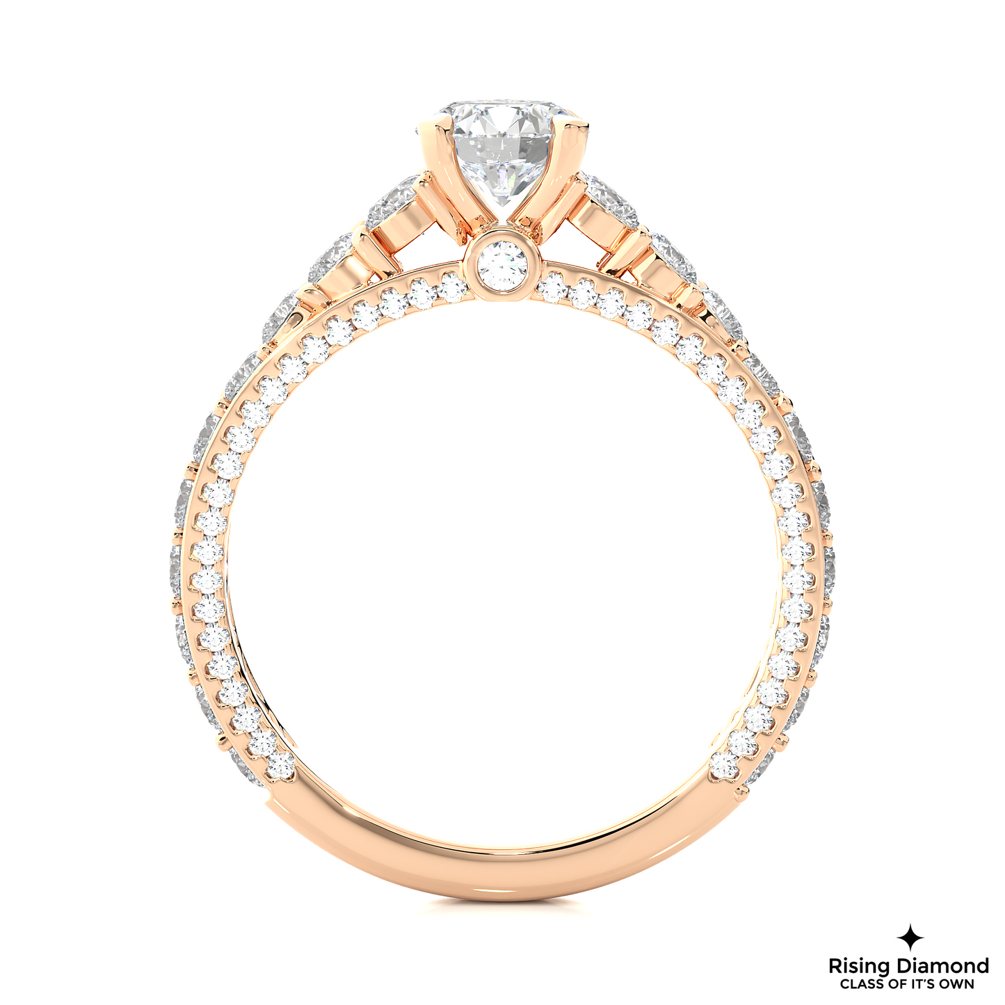 1.2 CT Round Cut Lab Grown Diamond Engagement Ring in Pave Shank With Cathedral Style