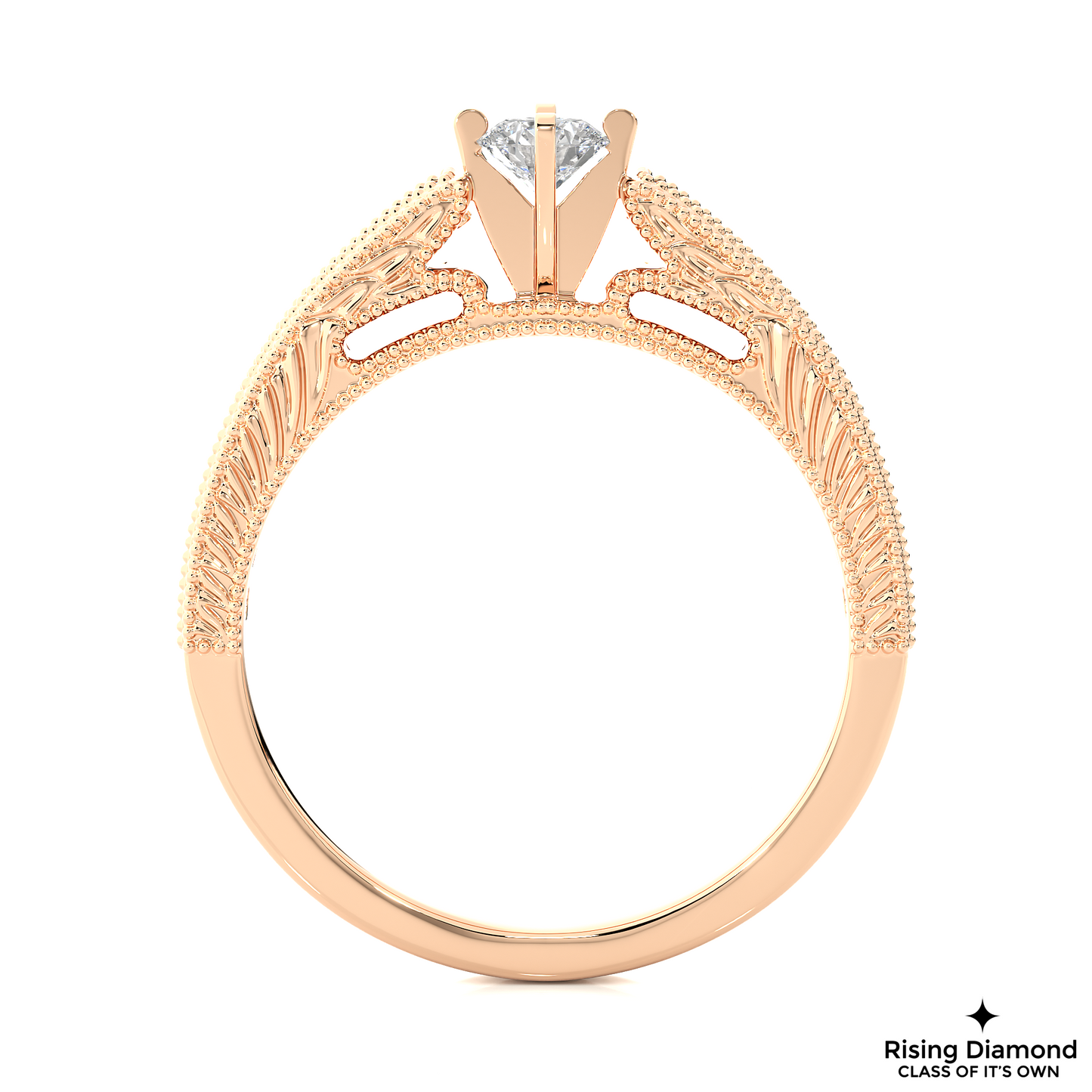 1.01 CT Round Cut Lab Grown Diamond Engagement Ring With Chanel Setting in mil-Grain Shank