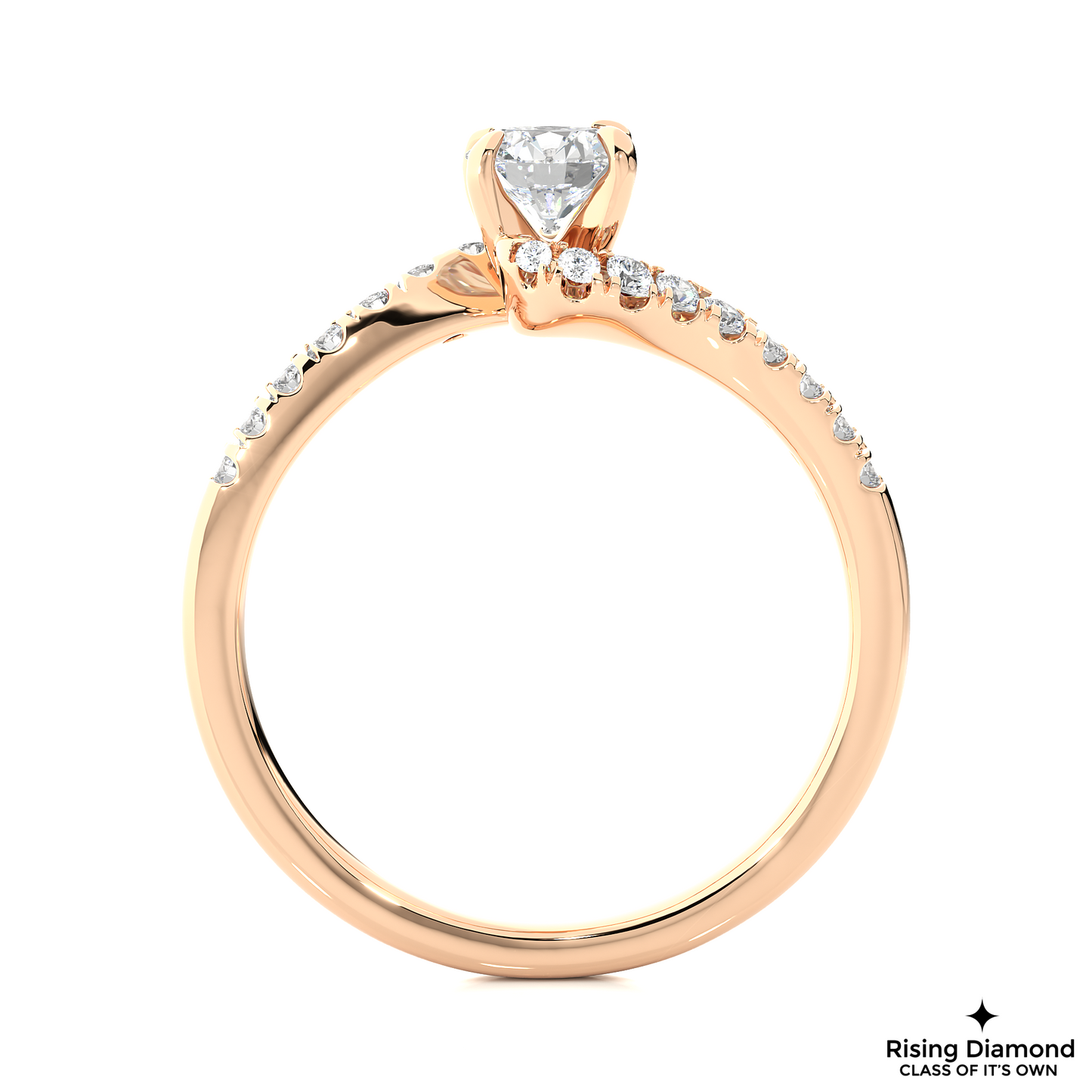 1.01 CT Round Cut Lab Grown Diamond Engagement Ring in Bypass Shank With Pave Setting