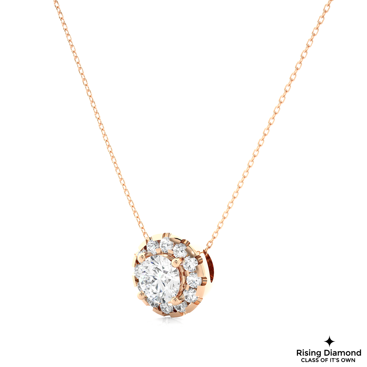 1.02 CT Round Cut Lab Grown Diamond Solitaire Necklace in Halo Setting