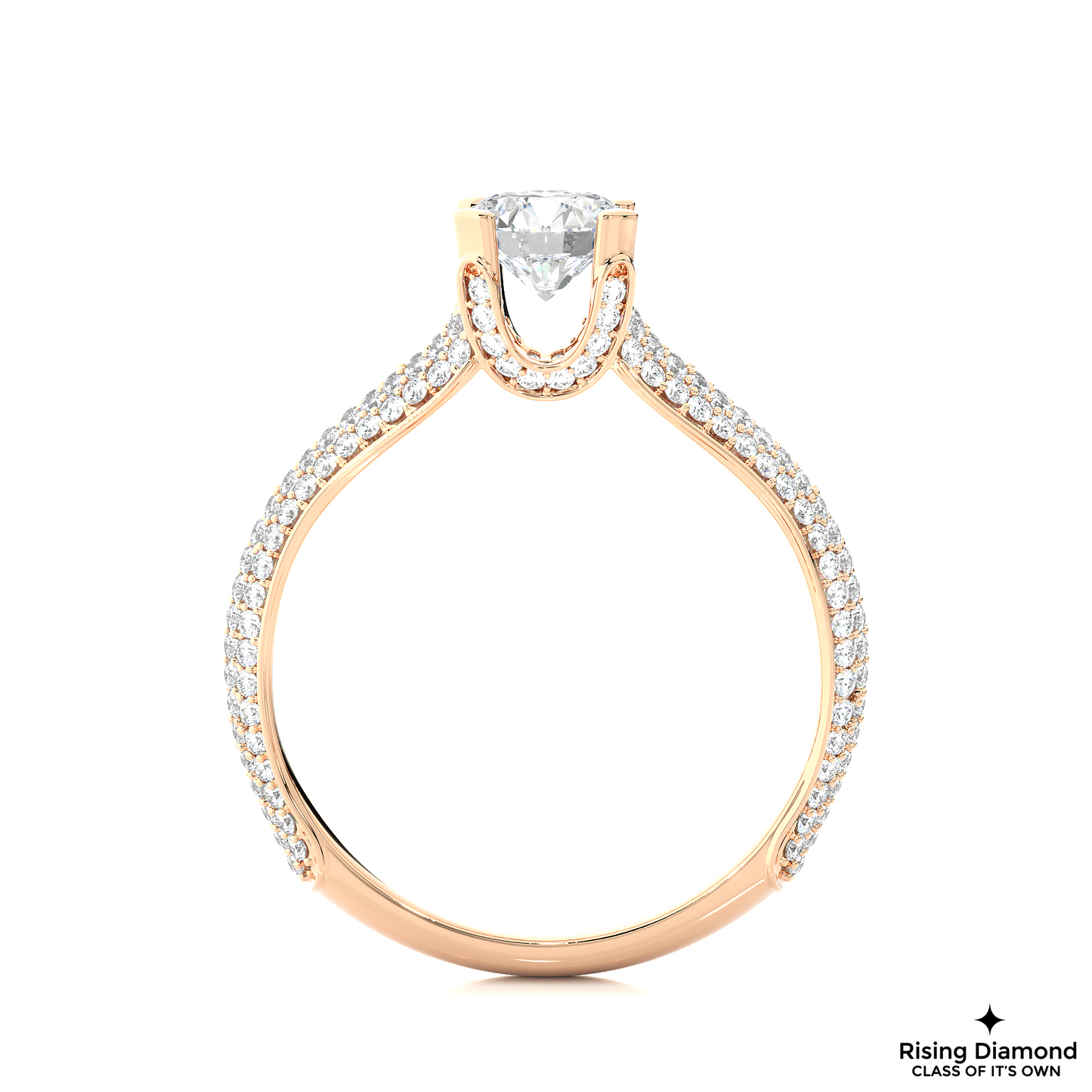 1.09 CT Round Cut Lab Grown Diamond Engagement Ring in Split Shank With Double Pave Setting