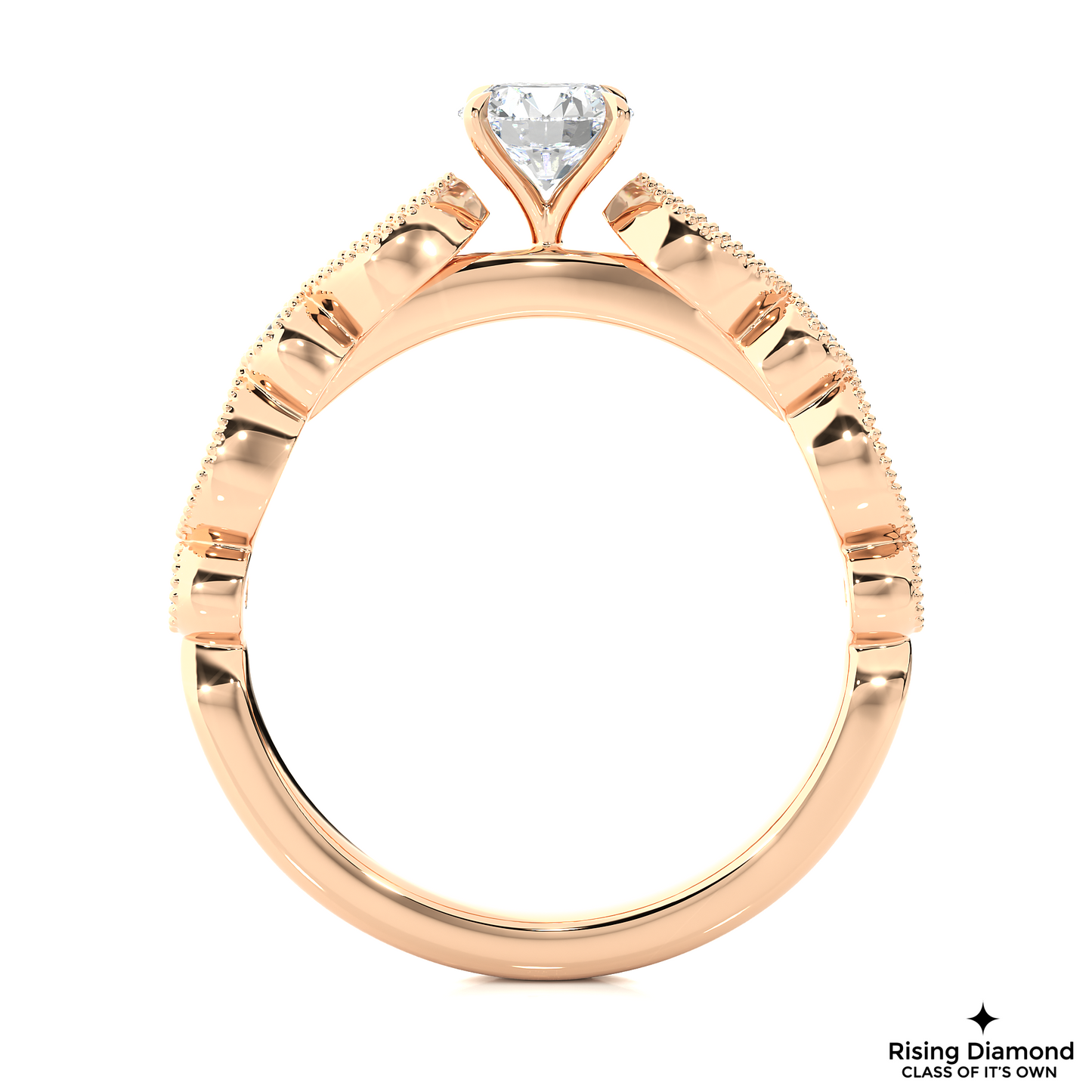 1.02 CT Round F/VS1 Lab Grown Diamond Engagement Ring in Mil-Grain Shank