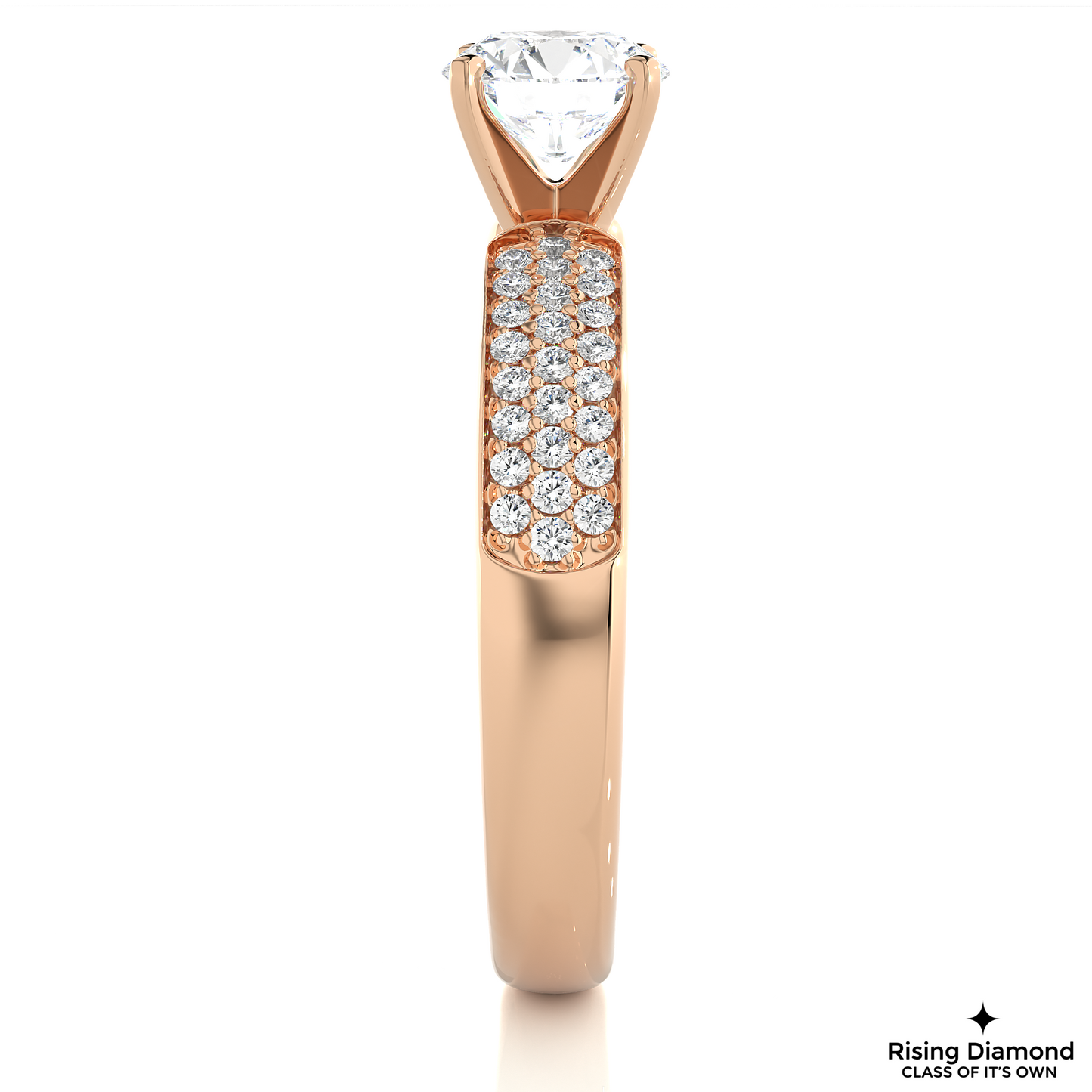 1.07 CT Round Cut Lab Grown Diamond Ring in Multi-pave Shank