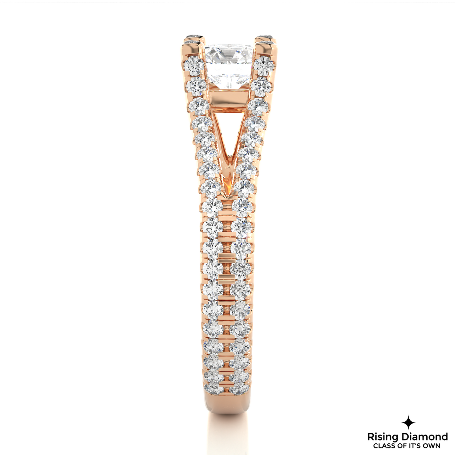 1.02 CT Round Cut Lab Grown Diamond Engagement Ring in Split Shank With Pave Setting