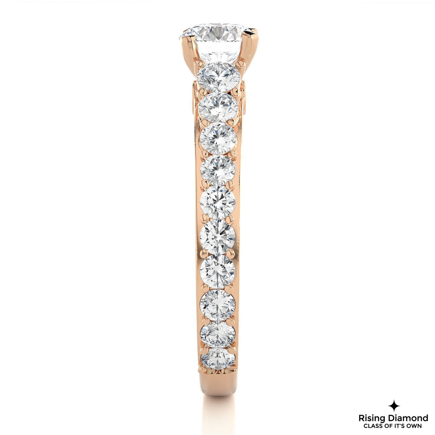 1.2 CT Round Cut Lab Grown Diamond Engagement Ring in Pave Shank With Cathedral Style