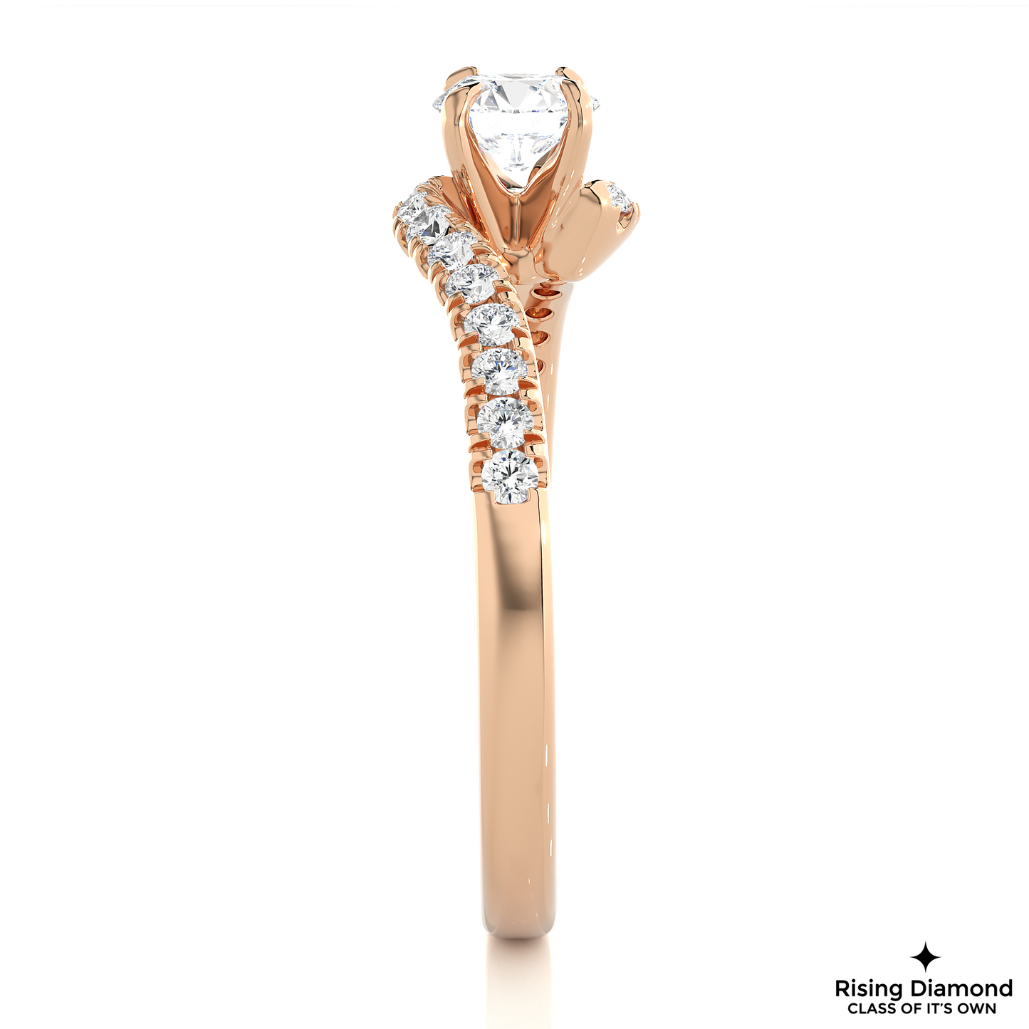 1.01 CT Round Cut Lab Grown Diamond Engagement Ring in Bypass Shank With Pave Setting