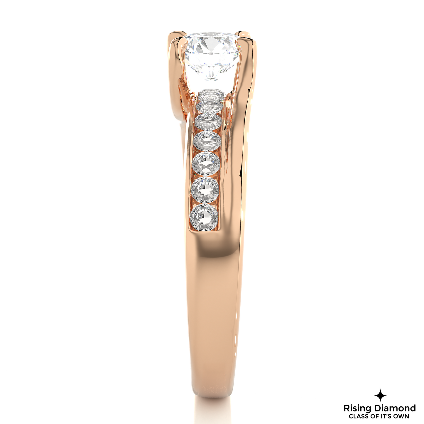 1.02 CT G/VS1 Round Cut Lab Grown Diamond Engagement Ring in Chanel Shank