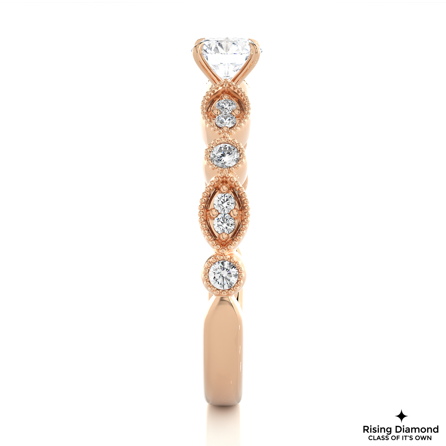 1.02 CT Round F/VS1 Lab Grown Diamond Engagement Ring in Mil-Grain Shank