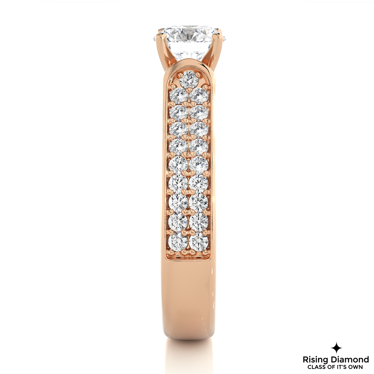 1.08 CT Round Cut Lab Diamond Engagement Ring in Multi-pave Setting With Cathedral Shank