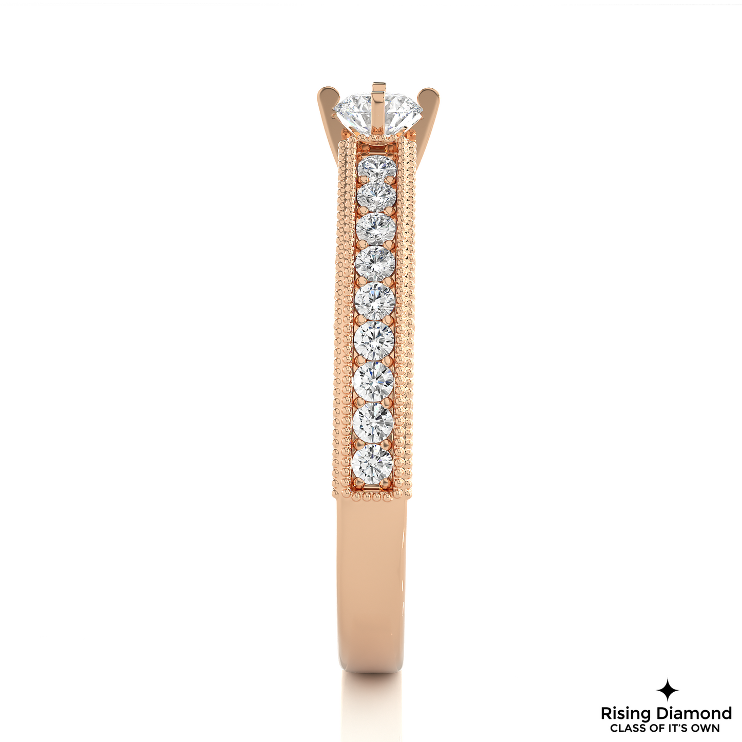 1.01 CT Round Cut Lab Grown Diamond Engagement Ring With Chanel Setting in mil-Grain Shank